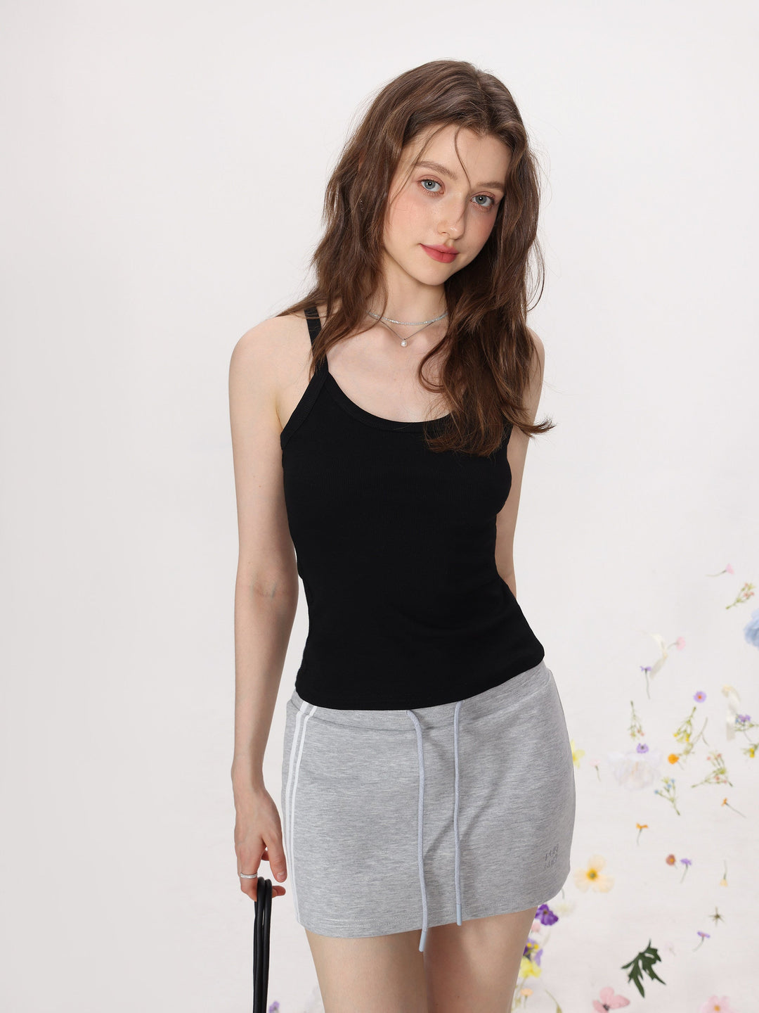 Damer Strikket Cami Tank Top Ensfarget Slim Fit
