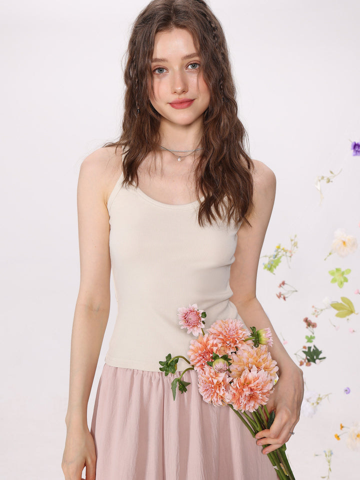 Damer Strikket Cami Tank Top Ensfarget Slim Fit