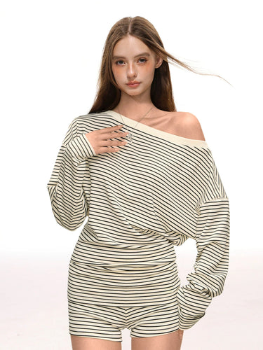 Dame Off-Shoulder Sett med Shorts og Snor