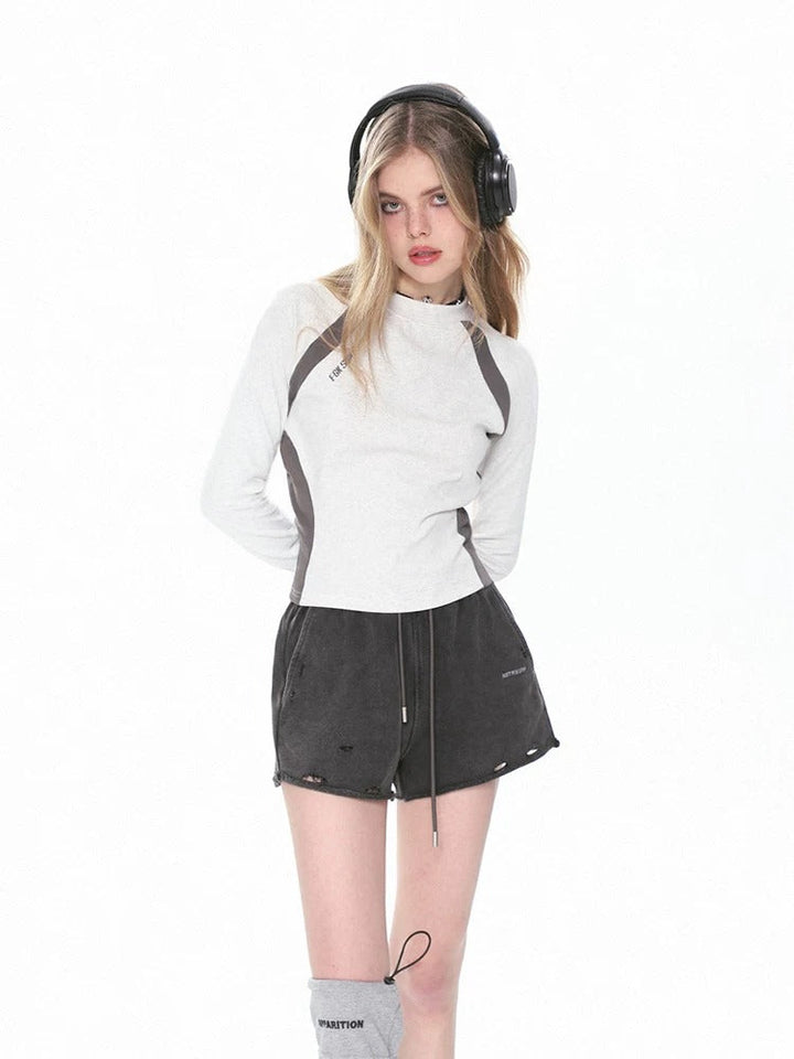 Women's Raglan Long Sleeve T-Shirt Contrast Slim Fit