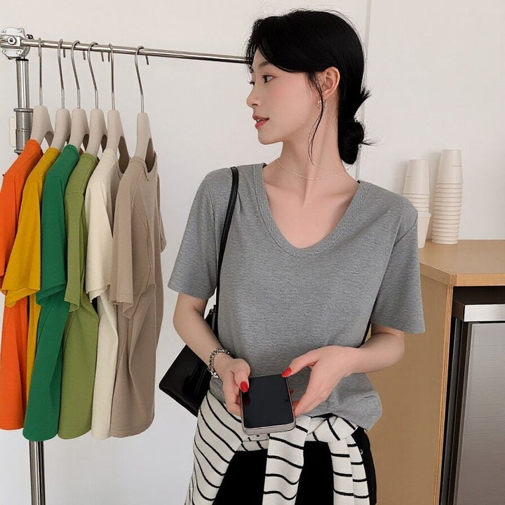 Dame Basis Korte ermer T-skjorte Løs Slim Fit